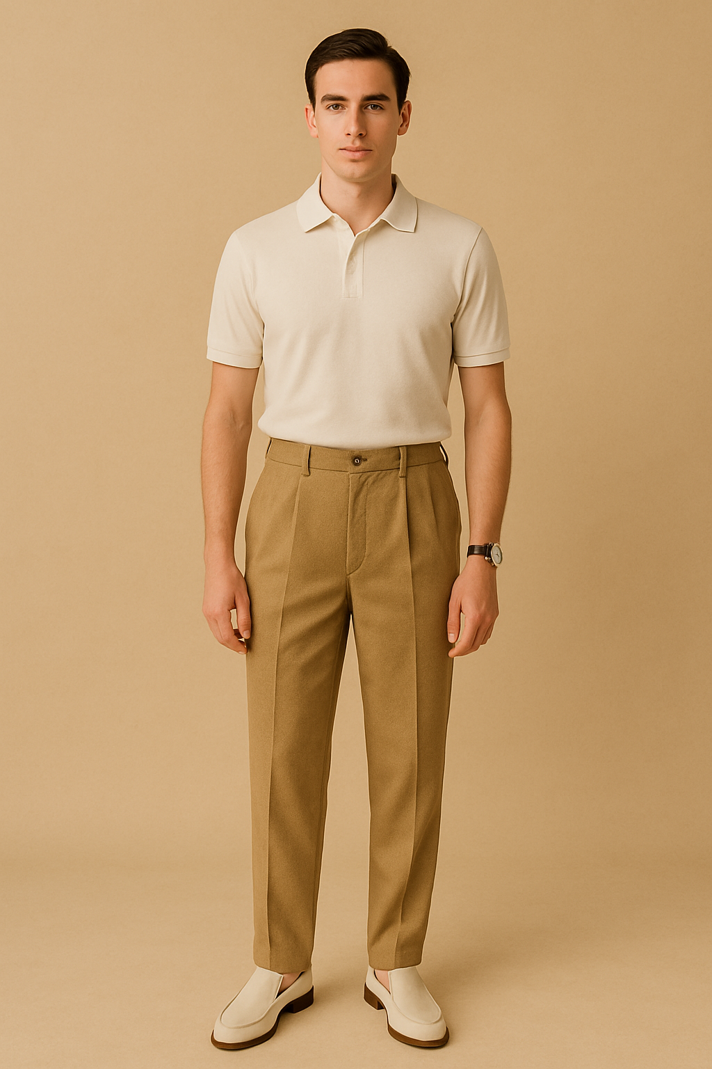 Beige Pleated Trousers