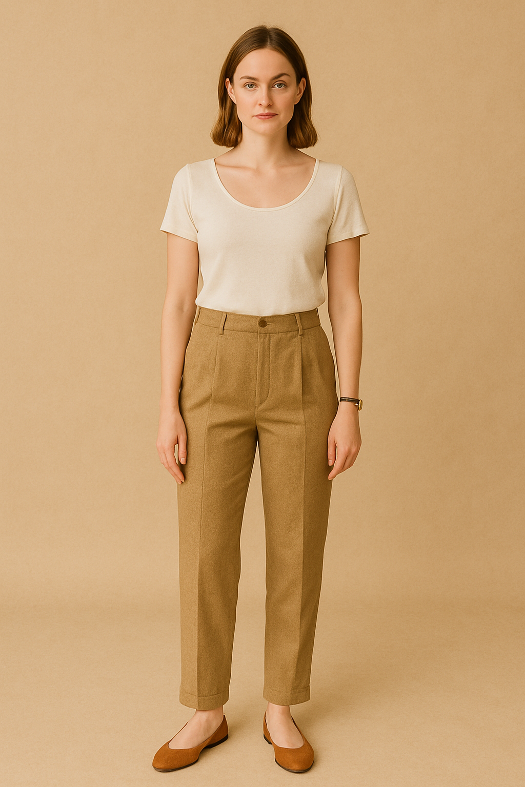 Beige Pleated Trousers